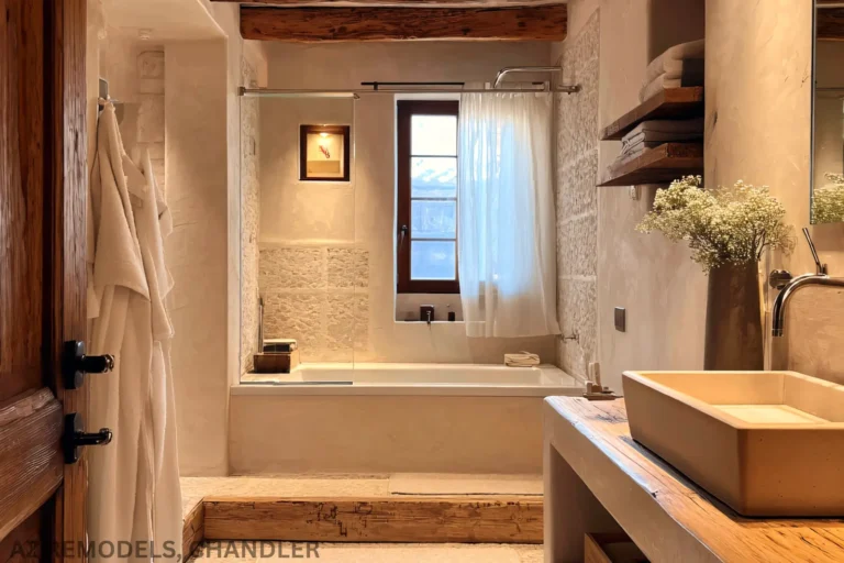 Elegant rustic bathroom with natural light