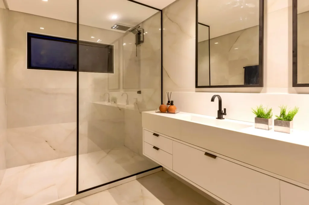 Modern bathroom with sleek design.
