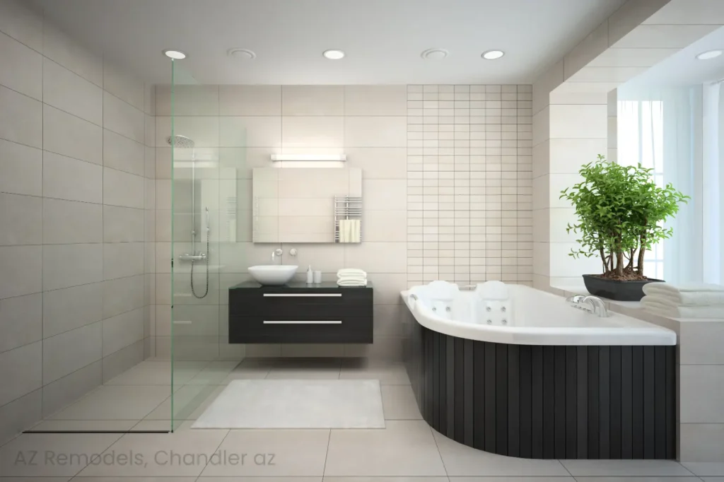 Modern bathroom with tub and shower